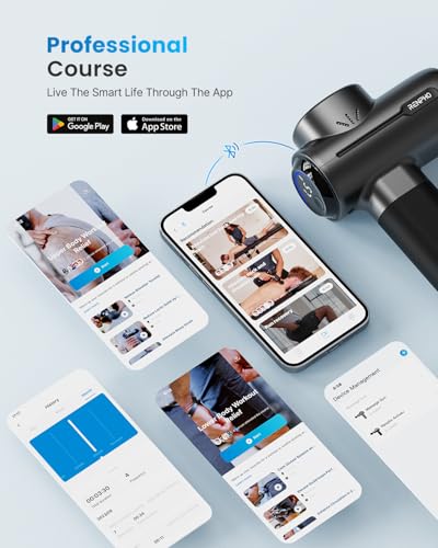 RENPHO Active+ Thermacool Deluxe Massage Gun with Heat and Cold and Charging Stand, Fathers Day Dad Gifts, App Control with Video-Guided Courses, Deep Tissue Handheld Massager, Carry Case - color: Gloss Black