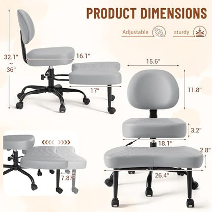 Homall Ergonomic Cross Legged Office Desk Chair with Wheels, 360° Swivel and Adjustable Height for Meditation and ADHD,Criss Cross Kneeling Chair with Lumbar Support (Leather, Grey) - color: Grey