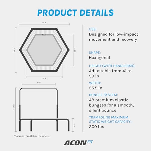 ACON FIT 55" Hexagon Mini Trampoline with Balance Handle for Adults, 300 lb - color: Black