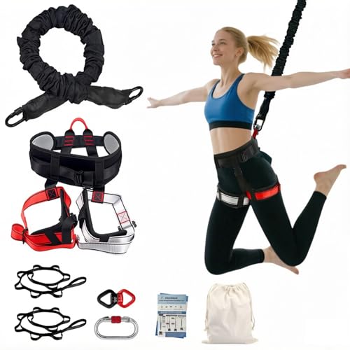 Bungee Dance Set, Full Anti-Gravity Workout Kit with Adjustable Harness, Elastic Bungee Rope & Hardware, CE Certified Multi-Size for 50-100kg Users for Home & Studio Aerial Fitness Trainin