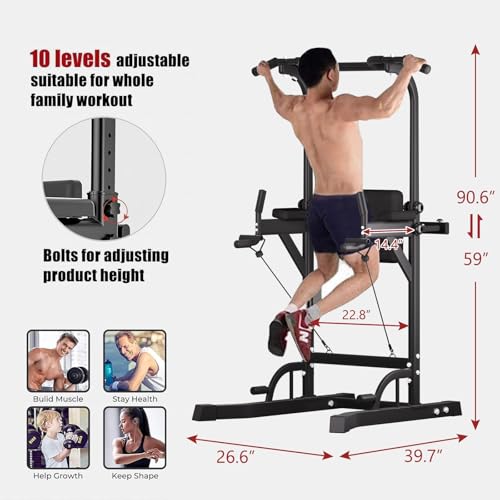 Tappio Power Tower Pull Up Bar for Home Gym, Multi Functional Pull Up Bar Stand Dip Bar Station, Adjustable Height Workout Dip Station Strength Training Fitness Equipment