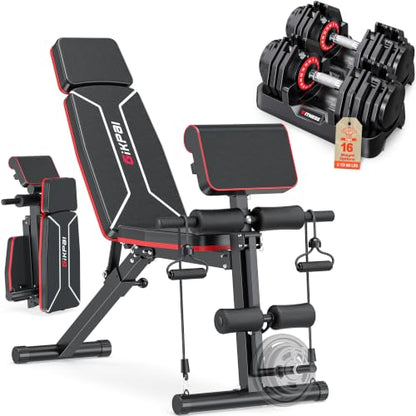 GIKPAL Adjustable Weight Bench - Workout Bench Press for Home Gym - color: Weight Bench & Max 16-Gear 80lbs Pair