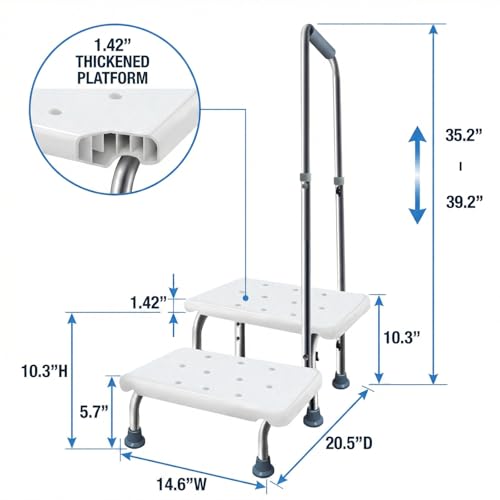 Step Stool with Handle and Non-Skid Platform, Heavy Duty 2 Steps Medical Foot Stool for Adult, Seniors, Handicap Holds up to 350 lbs