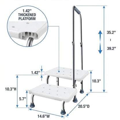 Step Stool with Handle and Non-Skid Platform, Heavy Duty 2 Steps Medical Foot Stool for Adult, Seniors, Handicap Holds up to 350 lbs