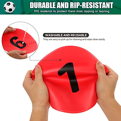 9 Inch Numbered Poly Spots Spot Markers for Gym Floor with Numbers, 10 PCS Non Slip Rubber Floor Dots Flat Cones Agility Markers for Soccer Sports Training, Dance, Classroom Activities