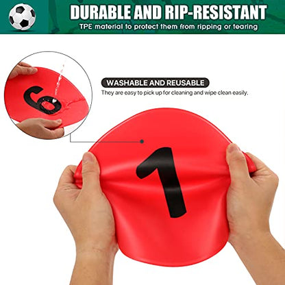 9 Inch Numbered Poly Spots Spot Markers for Gym Floor with Numbers, 10 PCS Non Slip Rubber Floor Dots Flat Cones Agility Markers for Soccer Sports Training, Dance, Classroom Activities