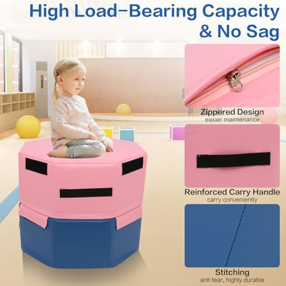 Gymnastics Octagon Tumble Mat for kids 25.6" Diameter Stackable Somersault Handsprings Backbend Trainer Exercise Tumbling Mat Detachable Foam Module Home Gym Step Jump Box for Aerobic Training