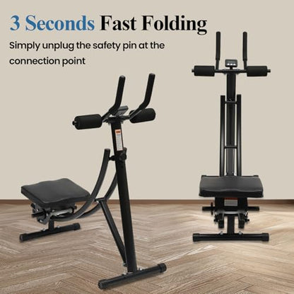Ab Machine Abdominal Crunch Core Workout Equipment Foldable Exercise Ab Trainer Machine Coaster Abdominal/Core Fitness All Training Equipment Levels for Home & Gym - size: 35.43*19.68*42.12in Black