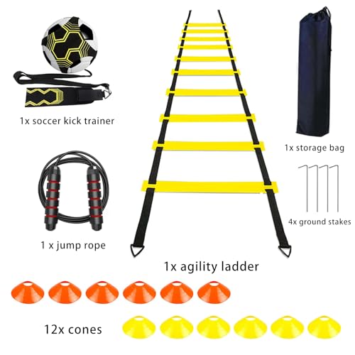 Agility Training Set for Soccer & Football - 20FT Speed Ladder, 12 Cones, and Training Aids for Kids Youth Sports Practice, Footwork Drill Kit