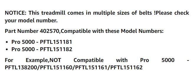 Treadmill (Running Belt) Walking Belt Compatible with Proform Pro 5000,Part Number 402570,Model PFTL151181,PFTL151182,(Applicable Models Please Refer to The List) - style: Pro 5000(PFTL15118X)