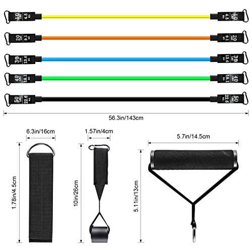 Resistance Bands Set, Himaly Exercise Bands Strength Training Fitness Bands Workout Elastic Bands with Legs Ankle Straps, Door Anchor, Handles & Carry Bag for Home Outdoor Workouts