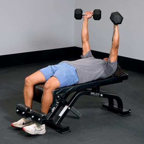 Valor Fitness Adjustable Weight Bench - 16 Position Decline to Flat Utility Bench with Wheels for Ab Crunch Core Training Strength Workouts Weightlifting and Barbell Exercises