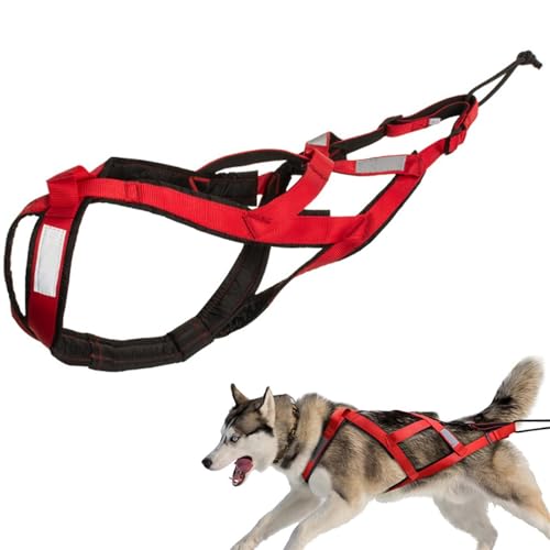 Dog Sled Harness for Pulling, Fog Sled Harnesses for Large Sogs, Adjustable Waterproof Dog Sled Pulling Harness for Dogs Exercise, Bikejoring, Skijoring (Red, XL)