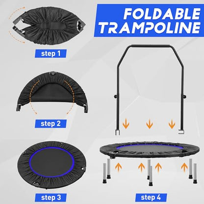 HYD-Parts 40" 48" Mini Trampoline for Adults and Kids Exercise Rebounder with Adjustable Bar Fitness Trampoline Indoor Max Load 330 440lbs - color: Blue-40in