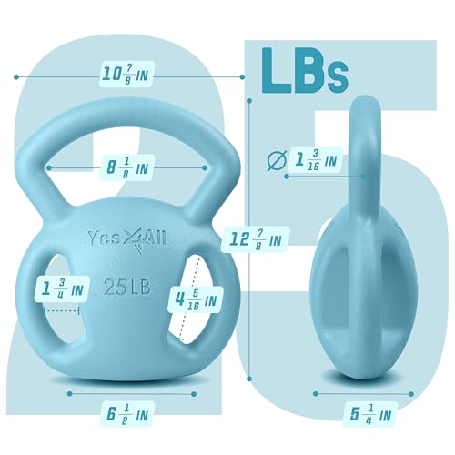 Yes4All Kettlebell, Strength Training Kettlebells for Women, Wide Multi-grip Textured Handle for Home Gym Exercises & Full Body Workout, Single 5–25 lb & Set of 10-15 lb - color: E. 25LB - Blue, style: A. Single