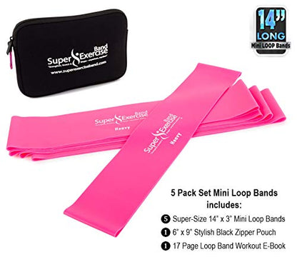 USA 14" x 3" Extra Long Latex Free Mini Loop Bands in 3, 5, 10 Pack Sets. 10 Strengths for Resistance Training, Stretching, Yoga, Toning. Plus an Exclusive iPhone App and E-Book.