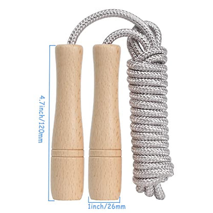 Jump Rope Kids,8.5ft Adjustable Cotton Skipping Rope with Wooden Handle for Boys and Girls Fitness Outdoor Exercise (Silver)