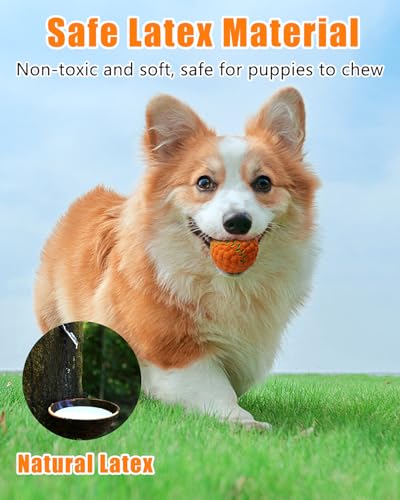 Squeaky Dog Balls, Interactive Funny Puppy Chew Toys for Fetch Play to Keep Them Busy, Latex Rubber Pet Tennis Soccer Ball Toy Bundle (4 Pack) for Puppies Small Breed Dogs - size: Small 2.4”, style: 4 Pack