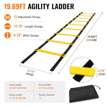 Agility Ladder Speed Training Set with Cones & Carry Bag, Adjustable Soccer Training Equipment for Football, Fitness and Sports Drills - size: includes 39.37ft 24 rungs