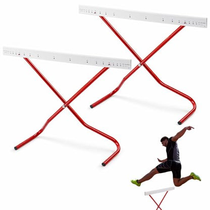 2 Set Adjustable Height Hurdles Training Equipment, Sports Track and Field Equipment, Portable Adjustable Hurdles, Practice Training from 6 to 42 Inch, Including Ropes to Secure