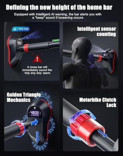 Adjustable Door Frame Pull Up Bar No Screw Strength Training Equipment with Counting, Calorie Tracking & Timing Home Gym Workout Bar for 98135cm Doorways