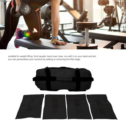 Multi-Purpose Fitness Sandbag with Filler Bags and 6 Handles, Oxford Fabric Training Weight Bag, for Indoor Gym - color: Black