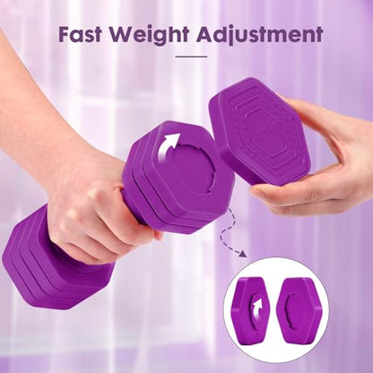 EQUIPRO Adjustable Dumbbell Set, 4 in 1 Free Weights Dumbbells Set for Women, Weights for Women at Home, 2lb 3lb 4lb 5lb with TPU Soft Rubber Handle for Home Gym Exercise Training - color: Purple