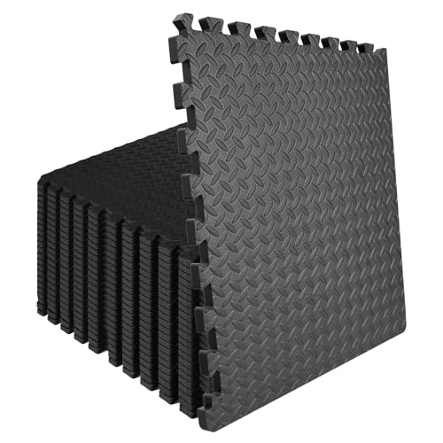 96 Sq Ft (24 Tiles) Interlocking Exercise Mats, EVA Foam Kids Play Mats for Home Gym, Yoga, Playroom, Non-Slip Flooring Tiles - size: 96 Sq Ft (24 Tiles)
