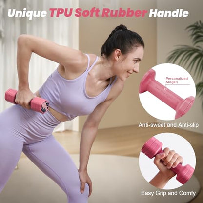 Zempox Adjustable Dumbbell Set of 2, 4 in 1 Hand Weights for Women at Home, 5 lb Weights Dumbbells set of 2, Each 2lb 3lb 4lb 5lb with TPU Soft Rubber Handle for Home Gym Exercise Training - color: Pink