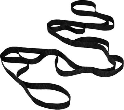 10 Loop Yoga Stretching Strap for Physical Therapy - Non-Elastic Exercise Band for Pilates, Yoga, Stretching for Women & Men - color: Black