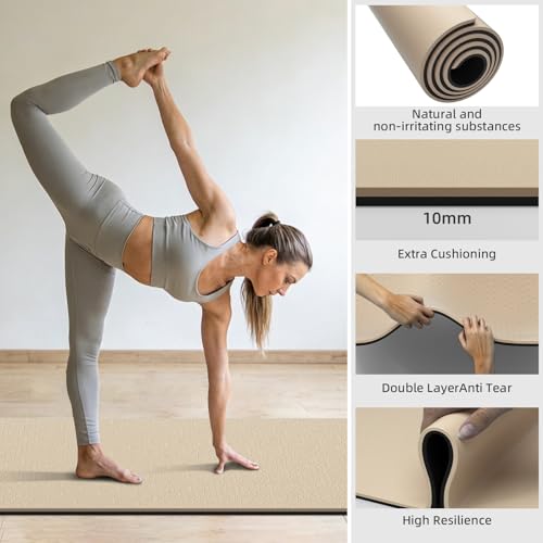 10mm Thick Yoga Mat for Tall Men & Women, Extra Long 76x28in Non Slip TPE Exercise Mat with Carrying Strap, Mat for Yoga Pilates Fitness,Indoor Outdoor Use