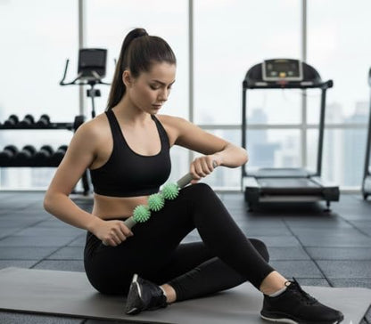 Pressure Point Muscle Roller Massage Stick, Roller with Three independently Spiked Ball, Acupressure Roller