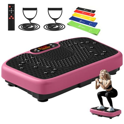 SoftGym Waver Vibration Plate Exercise Machine for Lymphatic Drainage Weight Loss,120 Speed Levels Vibrating Platform with Resistance Bands,Full-Body Workout Equipment for Muscle Activation - style: Slim- Cherry
