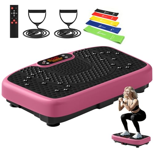 SoftGym Waver Vibration Plate Exercise Machine for Lymphatic Drainage Weight Loss,120 Speed Levels Vibrating Platform with Resistance Bands,Full-Body Workout Equipment for Muscle Activation - style: Slim- Cherry