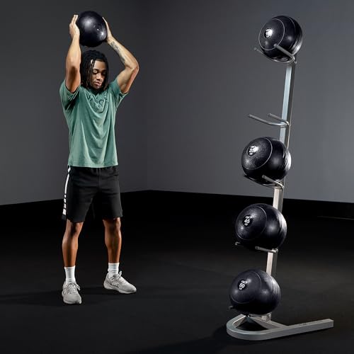 Valor Fitness Upright Exercise Ball Storage Rack - Holds 5 Medicine Balls, Slam Balls, Wall Balls or Basketballs, 250 lb Capacity, Space-Saving Stand for Home Gym Equipment Sports Equipment Organizer