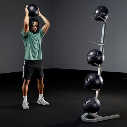 Valor Fitness Upright Exercise Ball Storage Rack - Holds 5 Medicine Balls, Slam Balls, Wall Balls or Basketballs, 250 lb Capacity, Space-Saving Stand for Home Gym Equipment Sports Equipment Organizer