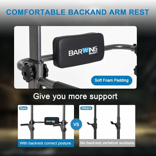 BARWING Pull Up Bar Station, Power Tower, Dip Station with 3D Backrest, Multi-Function Strength Training Stand Rack, Adjustable Height Dip Bar for Home Gym Workout Stand Fitness Exercise Equipment