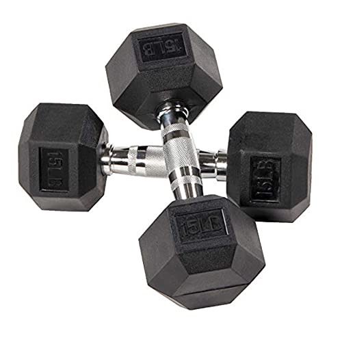 Balancefrom Rubber Encased Hex Dumbbells, 15LB, Pair