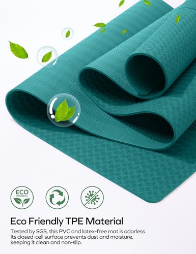 Ewedoos Eco Friendly Yoga Mat with Alignment Marks TPE Yoga Mat Non Slip Hot Yoga Mat Thick 1/4'' Anti-Tear Surfaces Exercise Mats for Home Workout Fitness Pilates - color: Jade
