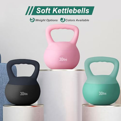 SogesPower Soft Kettlebells, Iron Sand Filled Strength Training Weights, Shock-Proof with Wide-Grip Handle, Fitness Kettlebells for Home Gym - color: 30LBS-Mint Green