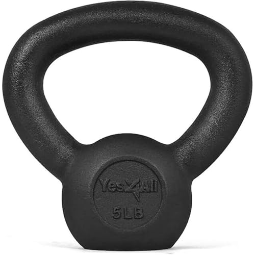 Yes4All Cast Iron Kettlebell, Strength Training Kettlebells 5-80 Lb (5,10,15,20,25,30,35,40,45,50,60,70,80 Lb) for Full Body Workout, Push up, Strength Training - Single & Kettlebell Set of 2 for Men - color: A.Black 5lbs, style: B. Cast Iron
