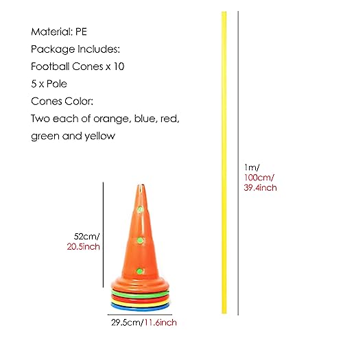 Height Adjustable Hurdles, Professional Hurdle Cone Set, Adjustable Training Cones and Agility Poles, Multi-Sports Practice Equipment for Kids Pets Adult, Round Cones+1m Pole