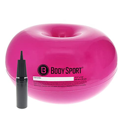 Body Sport Donut Ball – Durable, Inflatable Exercise Ball for Balance & Stability Training, Yoga, & Pilates Workouts – Use in Home, Office, Gym, or Classroom - style: 18-inch