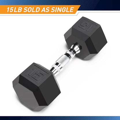Marcy Classic Rubber Hex Dumbbell with Knurled Grip for Strength Training and Bodybuilding, 5lb - 50lb Single Dumbbell for Exercise & Fitness, Sold Individually - style: 15lb, Single