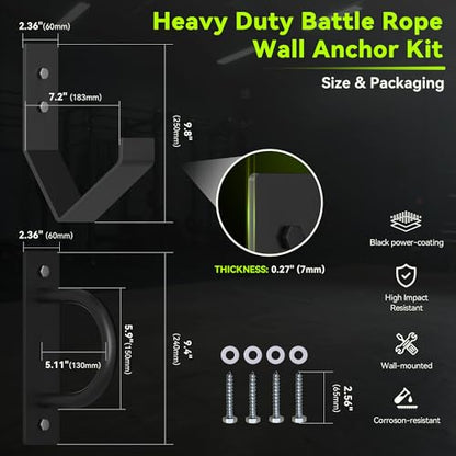 Heavy Duty Battle Rope Wall Anchor with Storage Hook – Includes Screws & Washers for Secure Mounting | Durable Steel Battle Rope Holder for Home and Gym Use