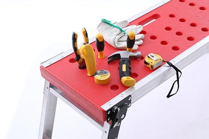 KINGRACK Folding Work Platform, Adjustable Step Ladder with Anti-Slip Feet Cover, Lightweight Stepladder with Safety Lock for Home, Office, Workshop and Garage, Maximum Load 330lbs