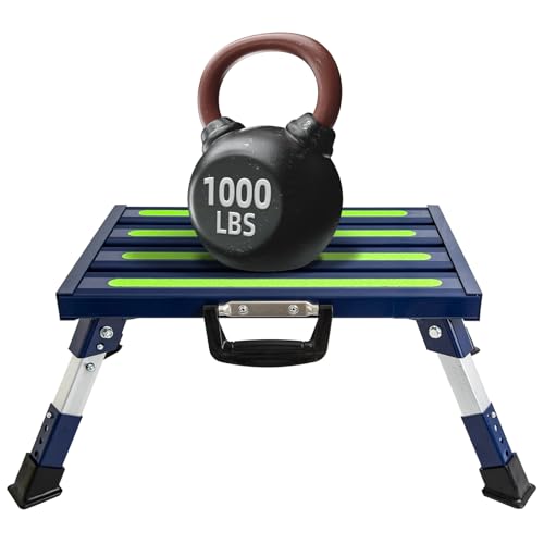 Aluminum RV Steps, 4-Level Adjustable Folding Step Stool with Non-Slip Rubber Feet, Non-Slip Fluorescent Strip Platform Rv Accessories, Supports Up to 1000 lbs - Blue - color: Blue