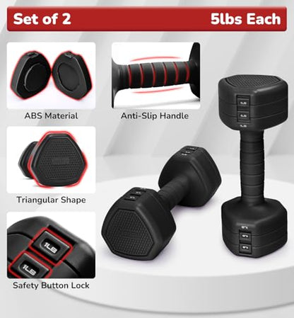 Adjustable Dumbbell Set of 2, 10LB 20LB 30LB Weight Set - color: Black, size: 10 lbs Total-(5LB Each)