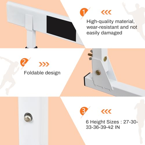 Adjustable Height Hurdles from 27 to 42 Inch Foldable Track and Field Equipment Jumping Speed and Agility Training Hurdle for Track Soccer Athletic Basketball Courses Drills