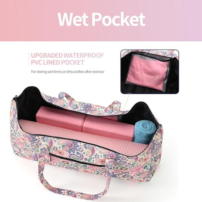 | Yoga Mat Bag | Large Yoga Mat Carrier with Wet Pocket | Yoga Gifts | Gym Tote Bag for Women - color: Tote-Pink